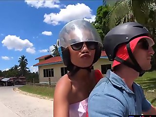 Blowjob in public from his sexy Asian girlfriend somewhere in Thailand