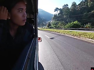 Amateur Thai girlfriend teen big cock blowjob after a day of having fun